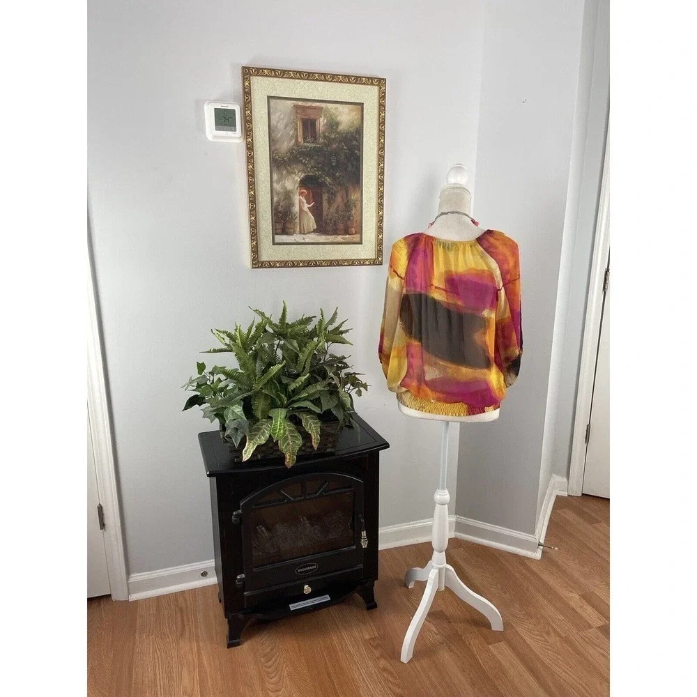 Alfani Women's Multicolor Abstract Round Neck Long Sleeve Pullover Sheer Top 8P - Picture 4 of 7